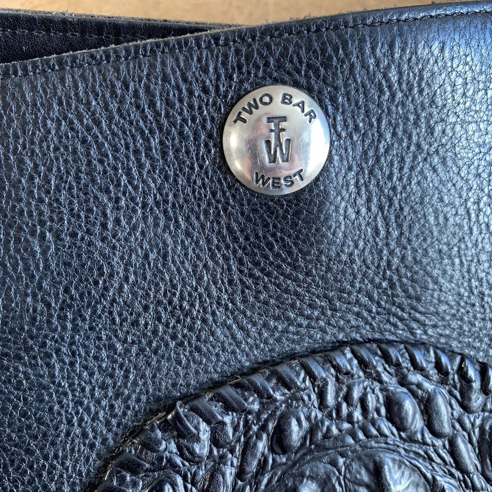 Two Bar West‎ Large Leather Purse Tote Fringes *Flaws* Stones Studded Western - Picture 6 of 10